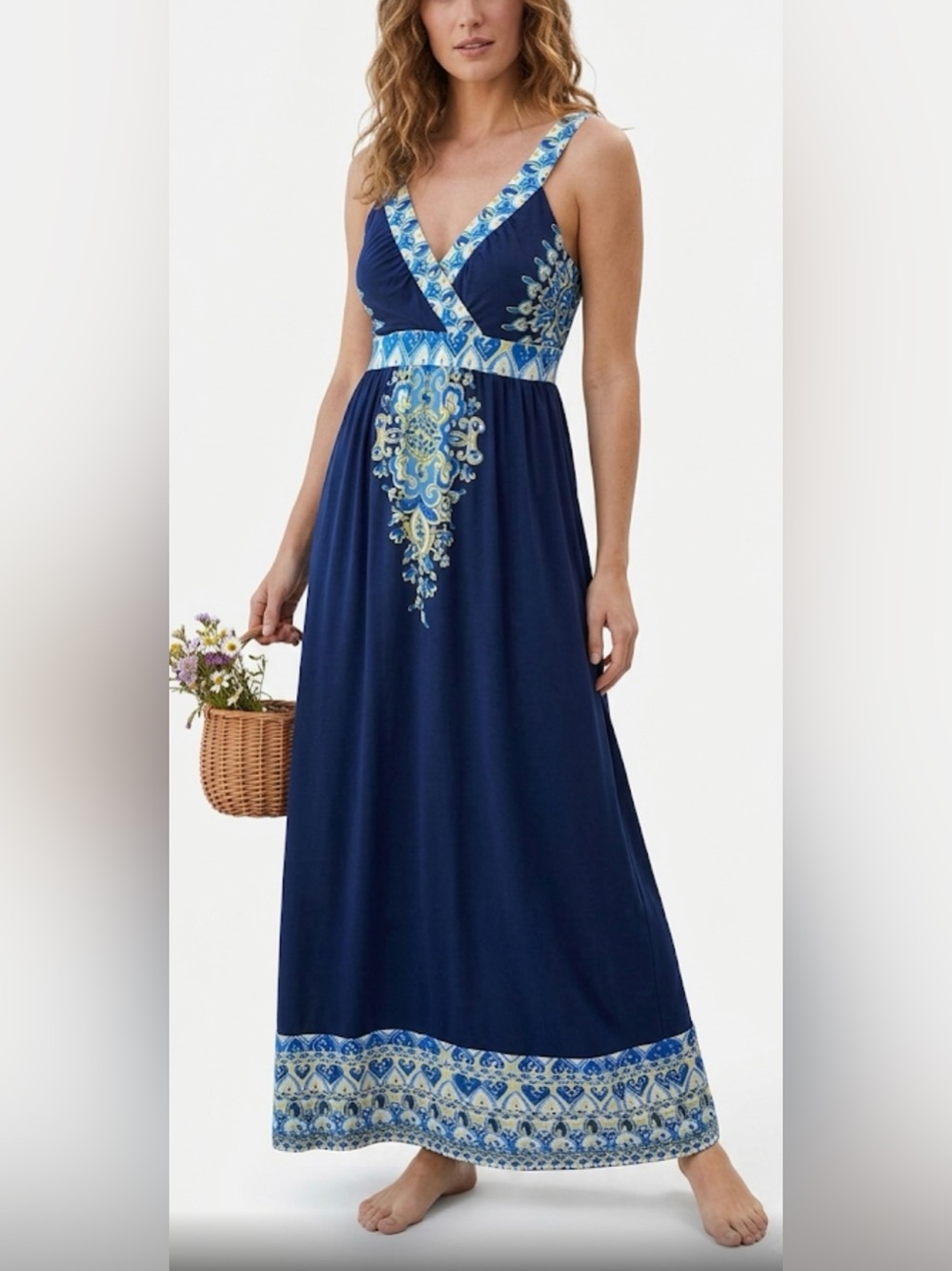 INC International Concepts Navy Blue Paisley Maxi Dress Size M